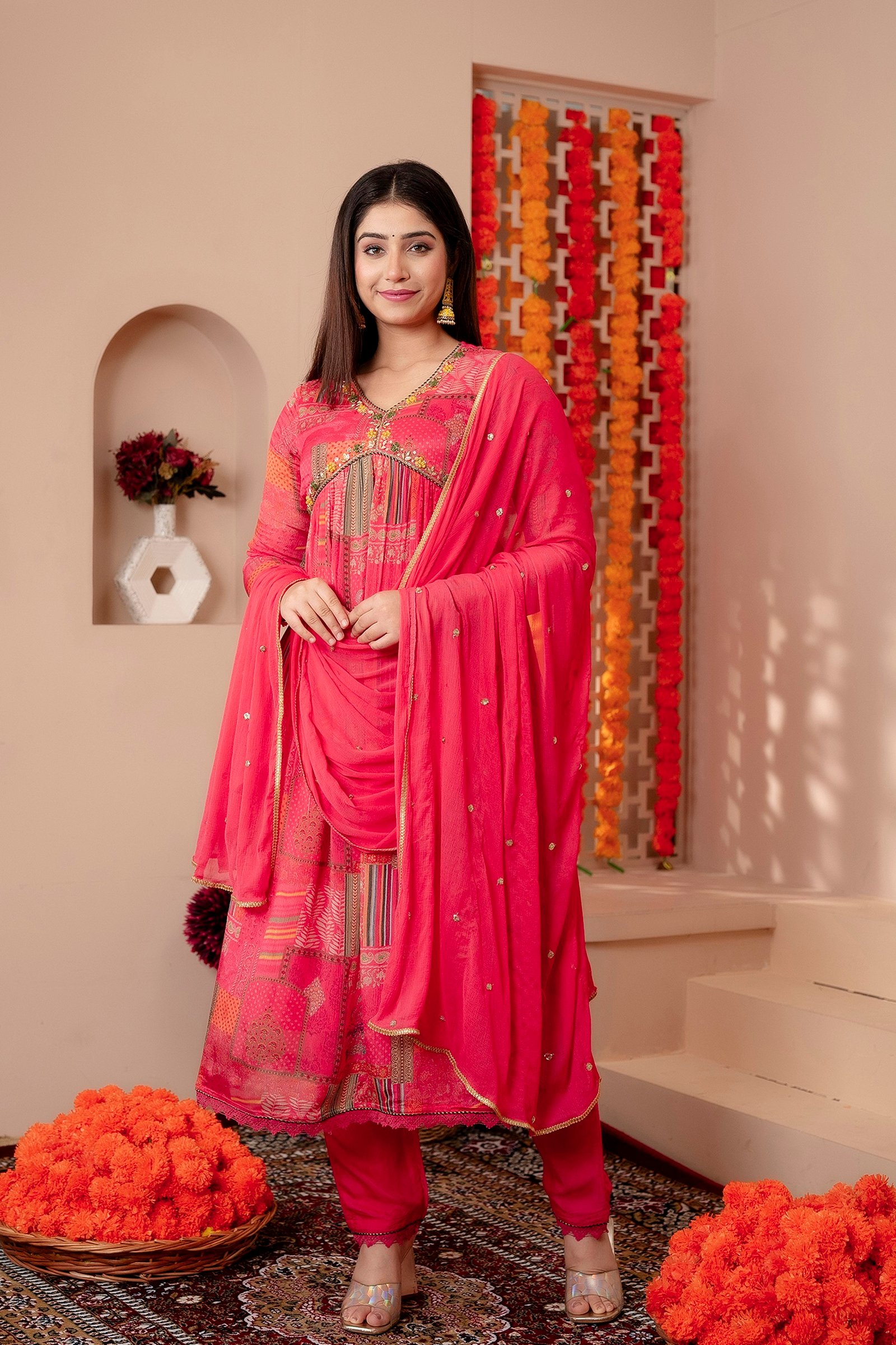 Gulabo Pink Chinon Suit Set with Dupatta