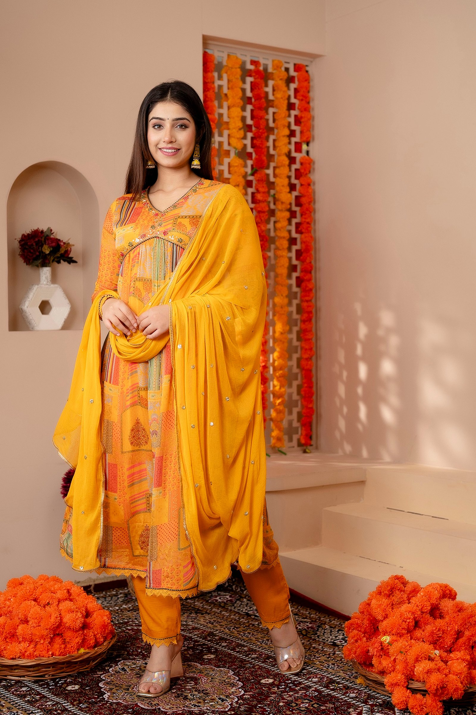 Aaboli Yellow Chinon Suit Set with Dupatta