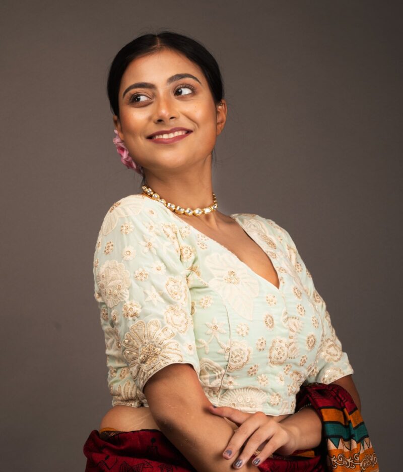 Seq and Embroidery Work Light Green Georgette V Neck Blouse - Image 6