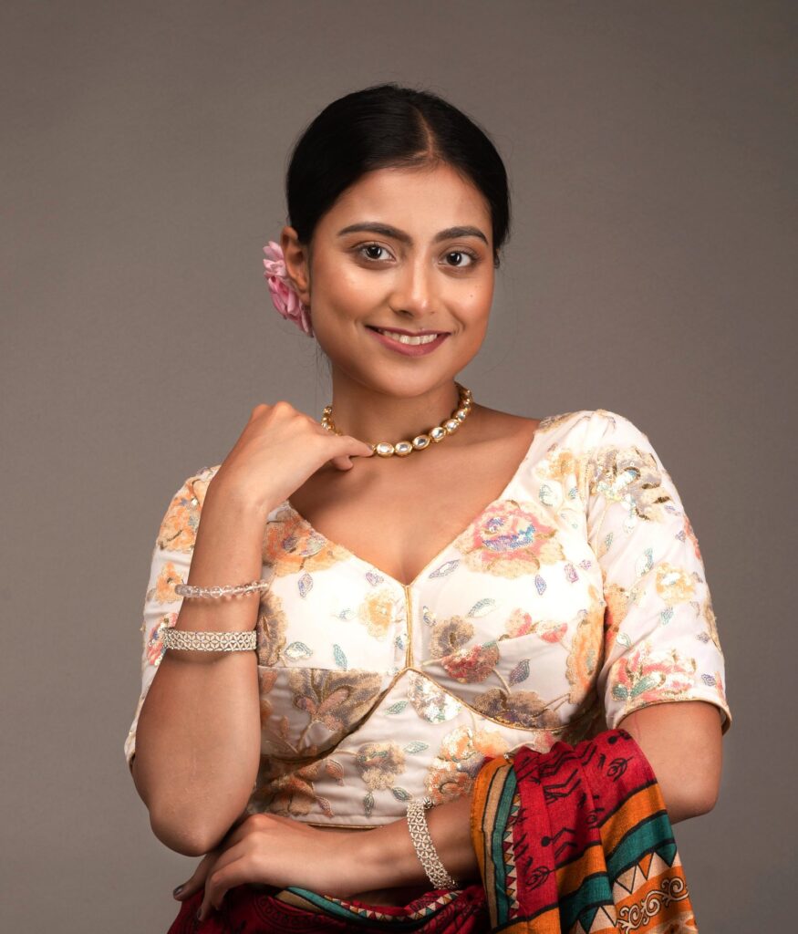 Heavy Multicolour Sequence Work White Georgette Blouse