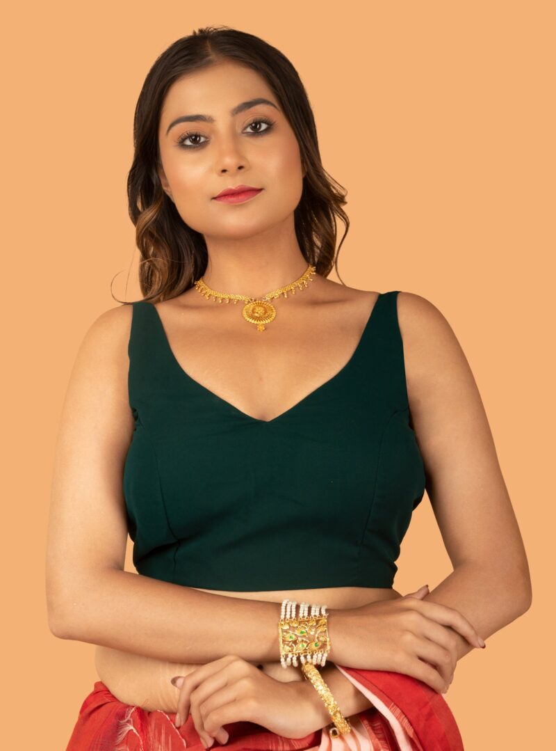 Bottle Green Georgette Sleeveless Blouse - Image 2