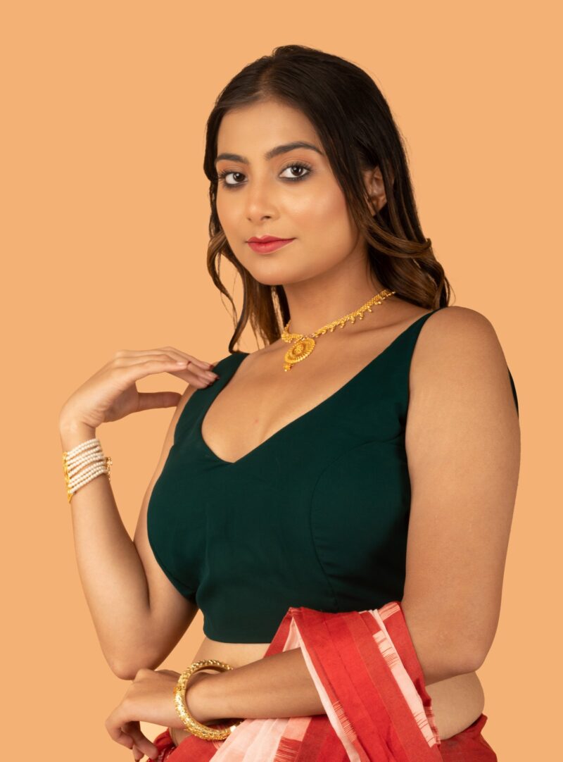 Bottle Green Georgette Sleeveless Blouse - Image 3