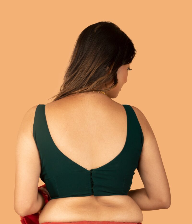 Bottle Green Georgette Sleeveless Blouse - Image 6