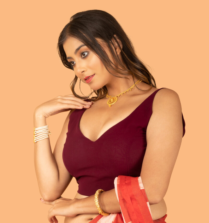 Wine Georgette Sleeveless Blouse - Image 4